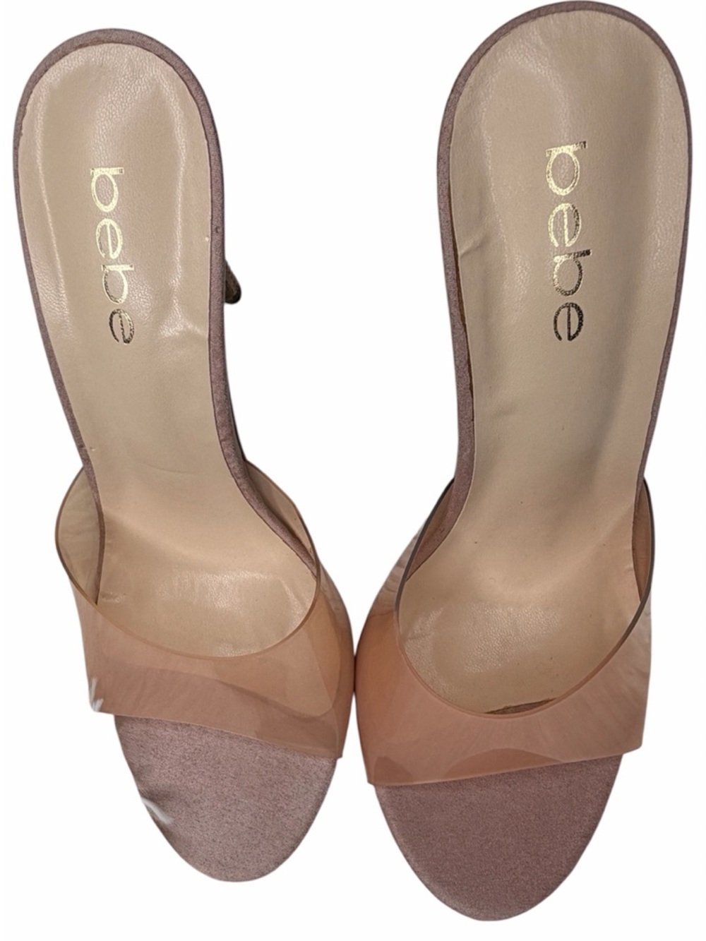 bebe Clear Strap Open-Toe Heels – Size 7.5 – Nude/Mauve Pre‑Loved
